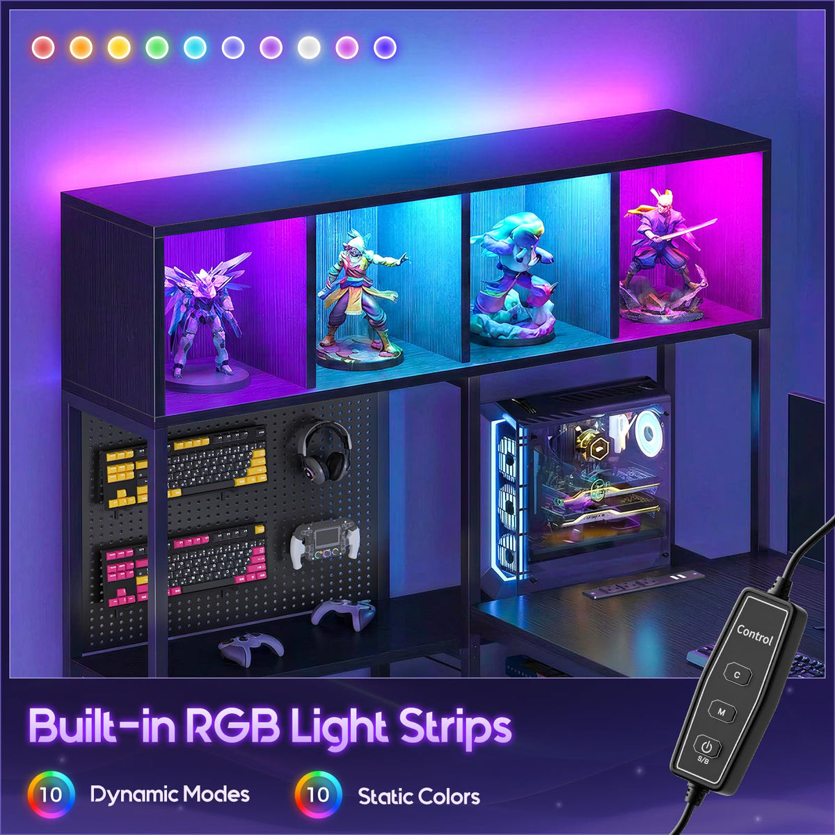L-Shaped Gaming Desk with Display Hutch