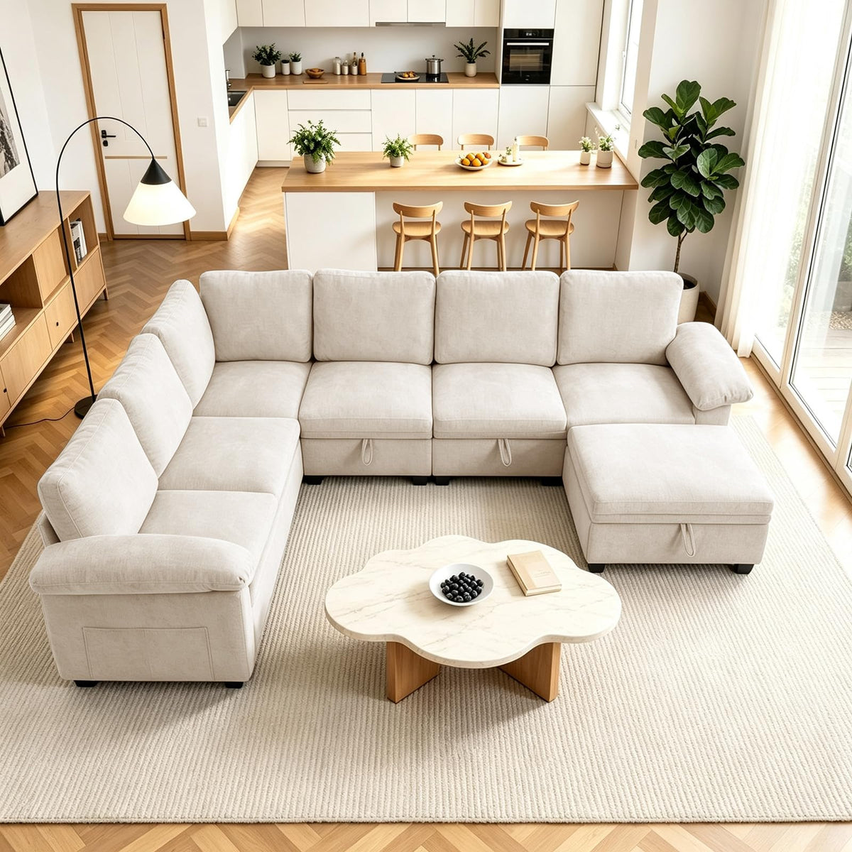 108''Modular Sectional Sleeper Sofa, L Shape Pull Out Sofa Bed with Storage