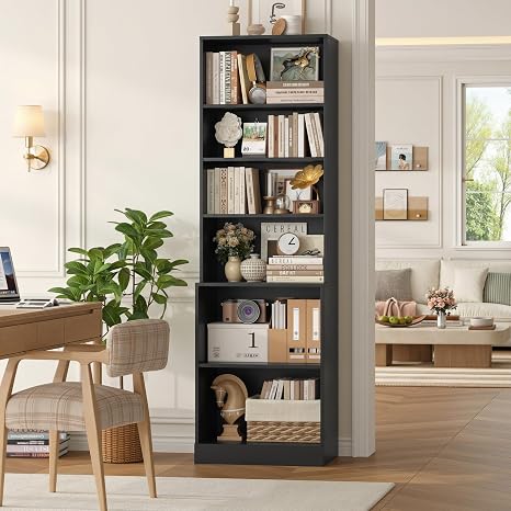 6-Tier Tall Bookshelf with Adjustable Shelves