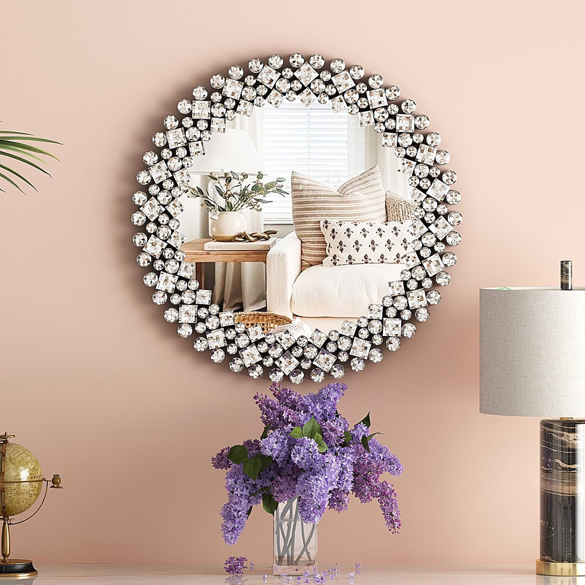 Round Crystal Wall Mirror