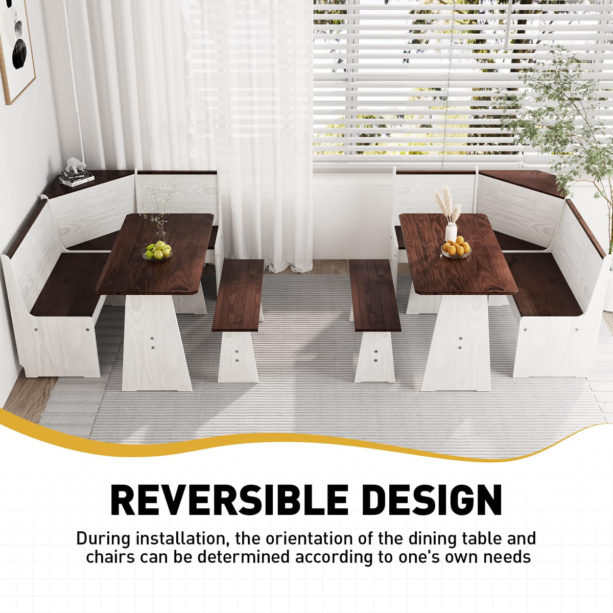 Breakfast Nook Table Set Kitchen - Corner Dining Table Set for 4-6 people