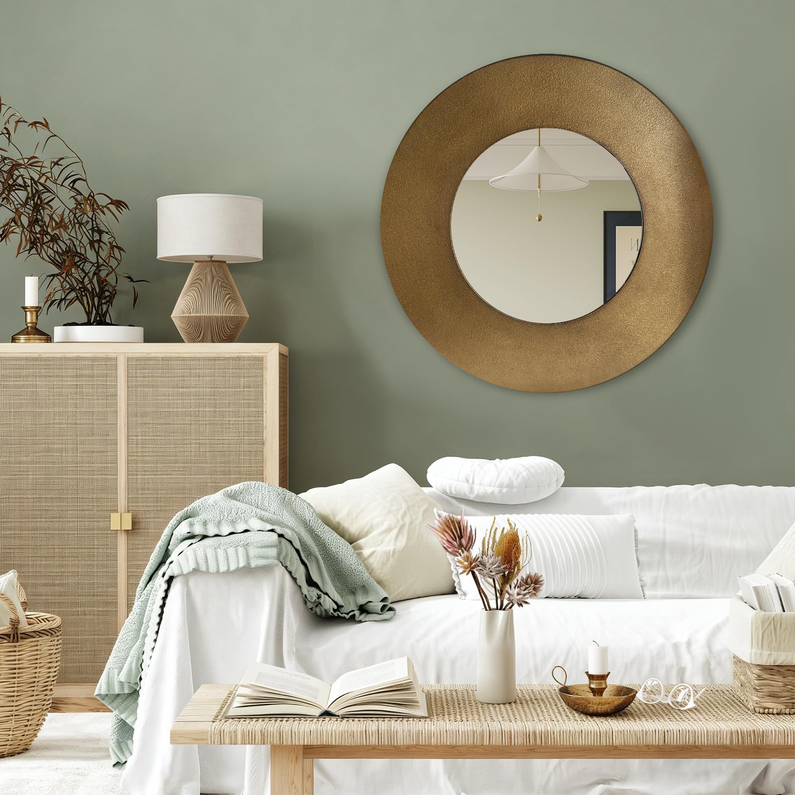 27-Inch Round Bronze Vintage Wall Mirror with Metal Frame