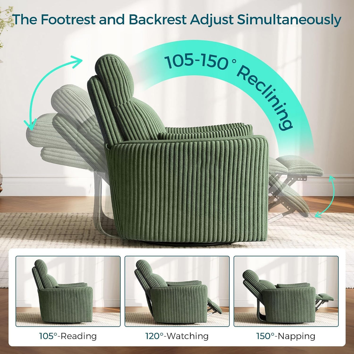 Green Corduroy Power Swivel Recliner