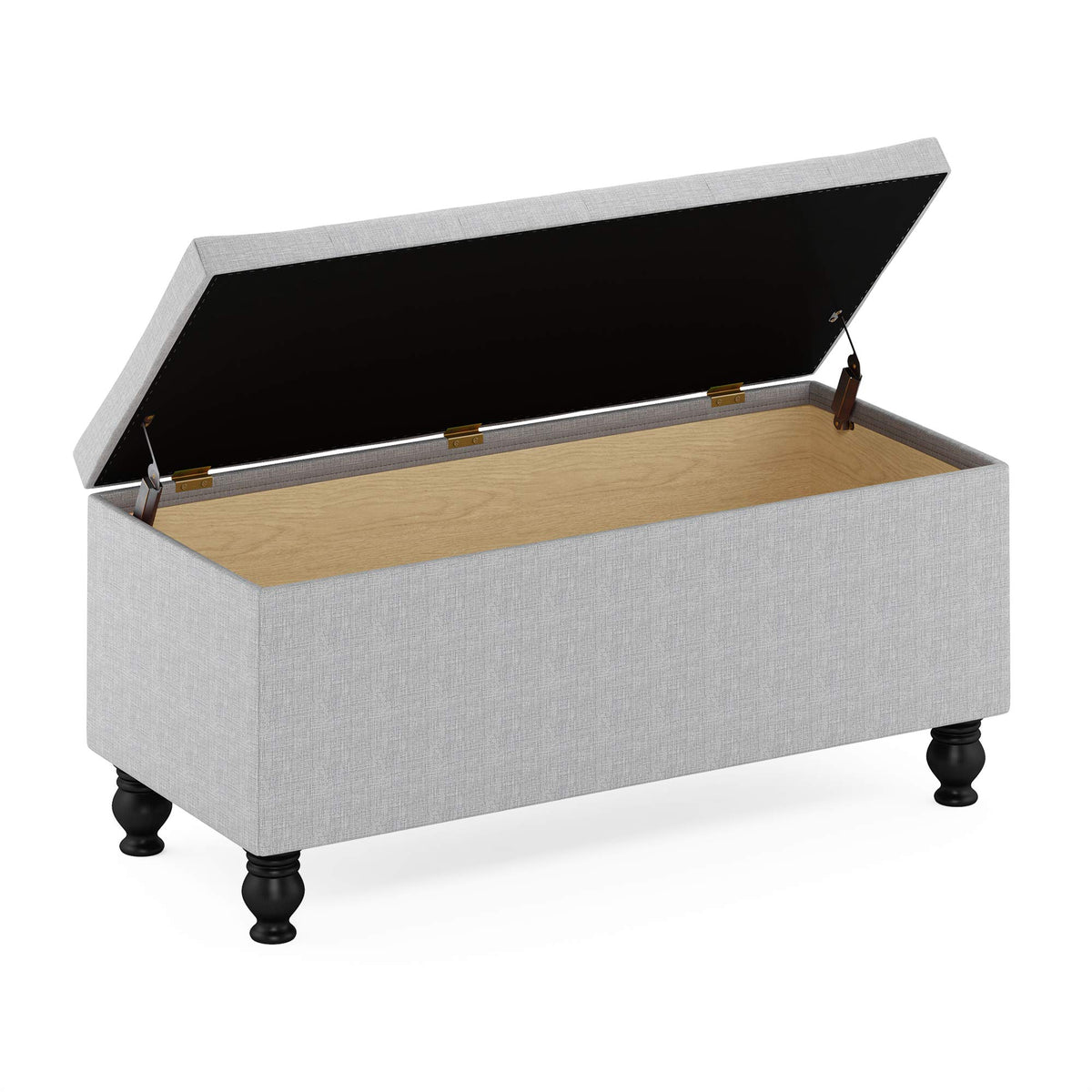 FURINNO Laval Button Tufted Storage Ottoman Bench for Entryway and Bedroom, Glacier