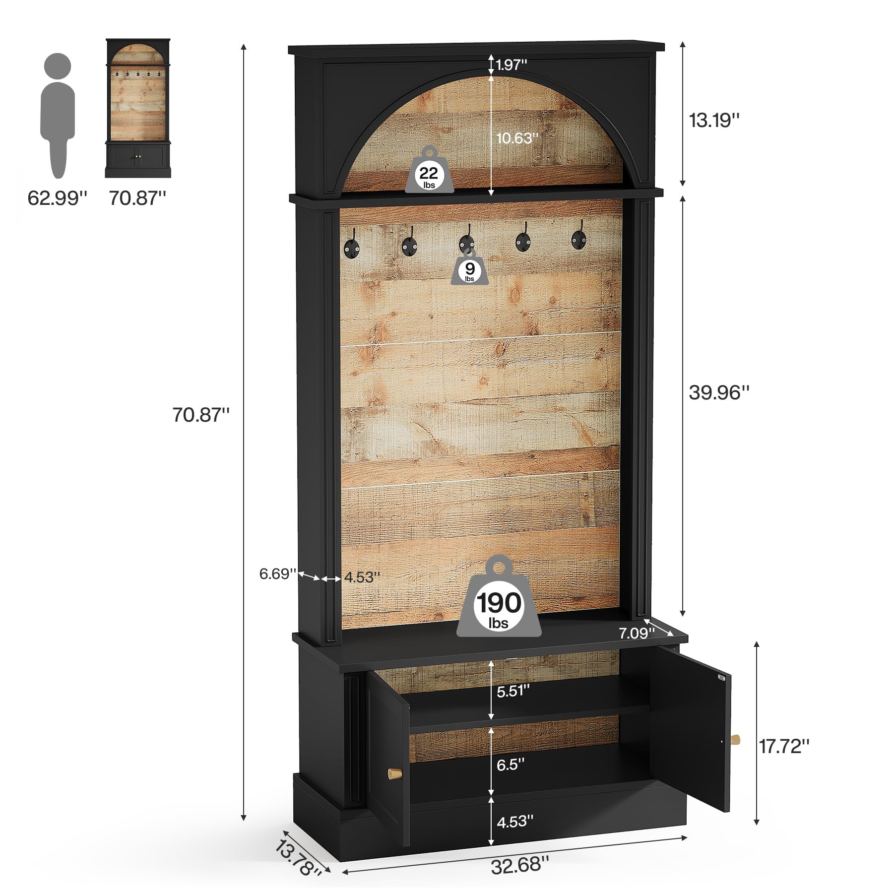 4-in-1 Hall Tree with Storage Bench & Shoe Cabinet
