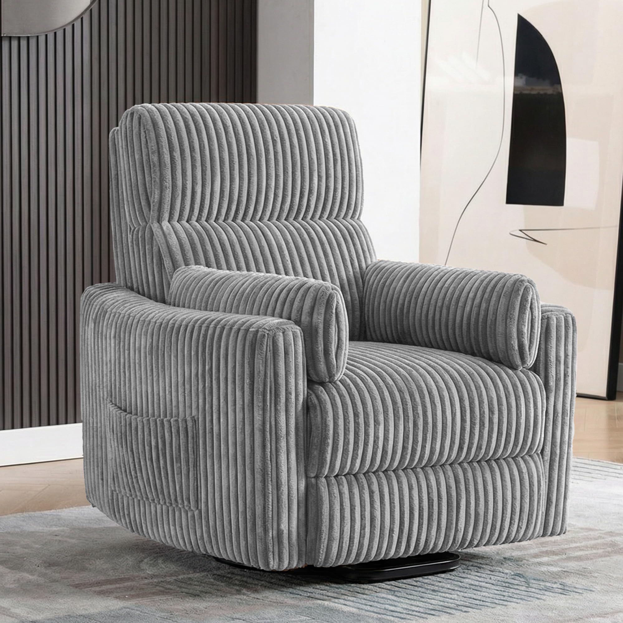 homeokay Power Lift Recliner Chair,Electric Nursery Chair for Elderly Round Plush Faux Fur with Footrest, Grey