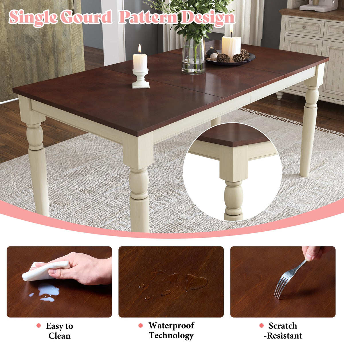 AMERLIFE 6 Piece Farmhouse Dining Table Set with 60" Solid Wood Table