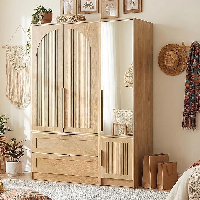 Fluted Wardrobe with 2 Drawers