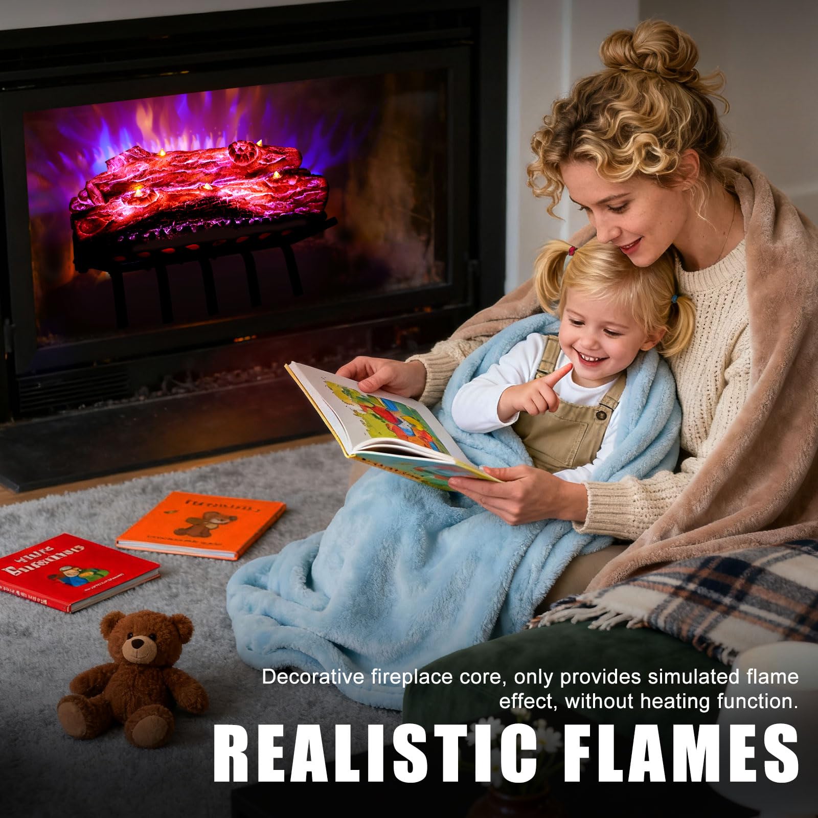Electric Fireplace Logs with Realistic Flame Effect