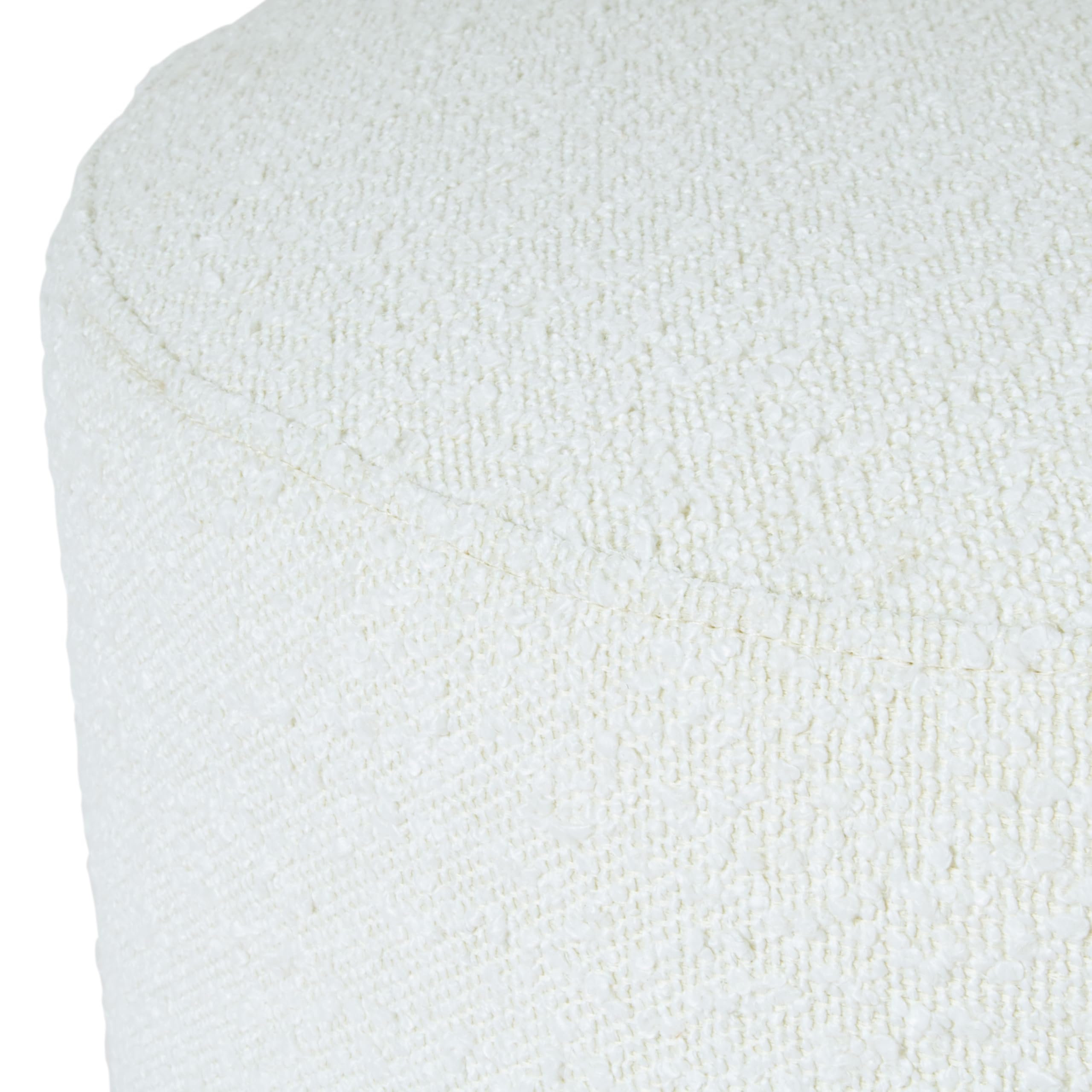 Spatial Order Bouclé Ottoman with Wooden Base – 22” Round Upholstered Footrest, Cream Textural Fabric, Modern Accent Stool for Living Room & Bedroom