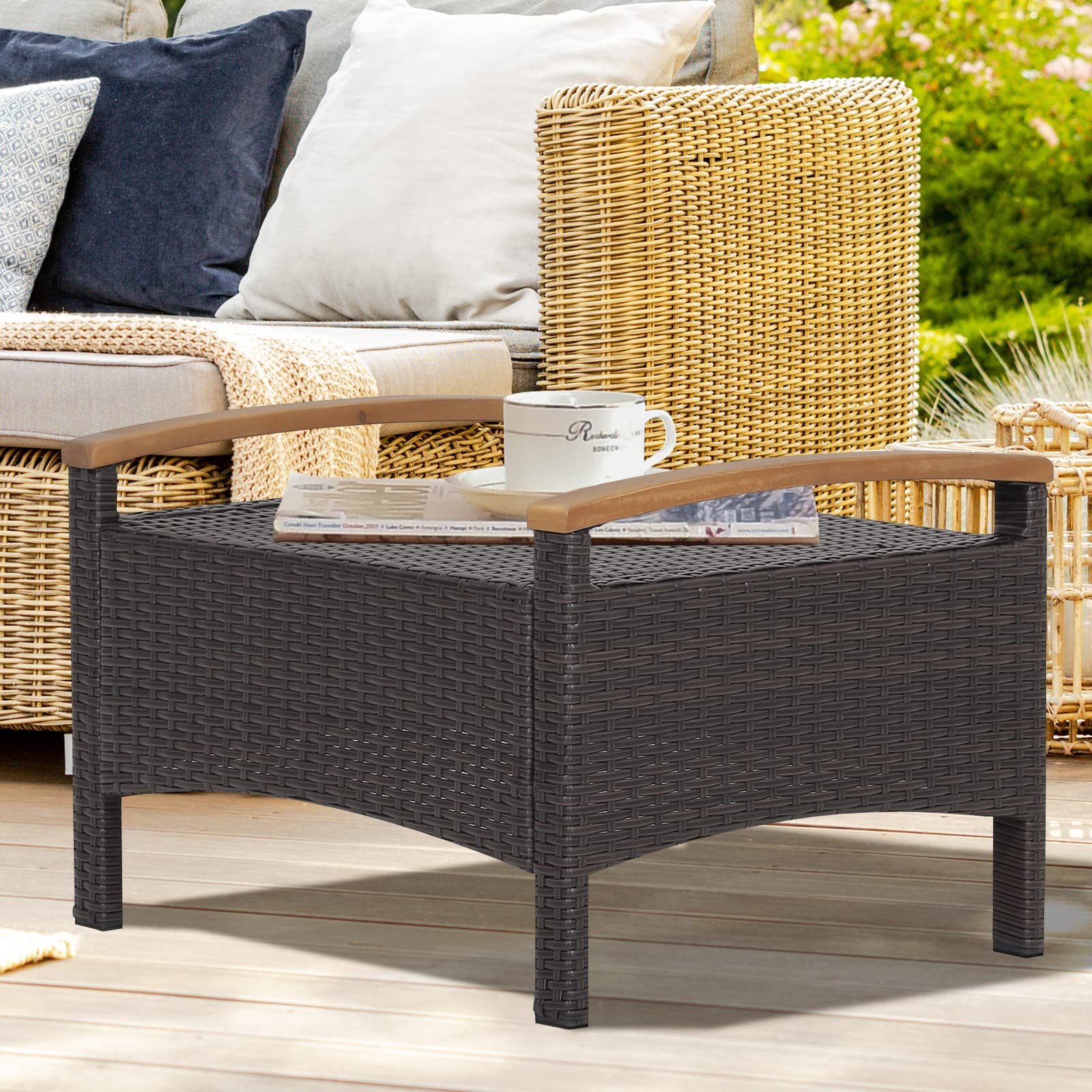 Outdoor Wicker Patio Ottomans Set of 2