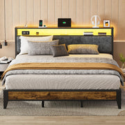 King Platform Bed Frame with LED Headboard & Charging Station