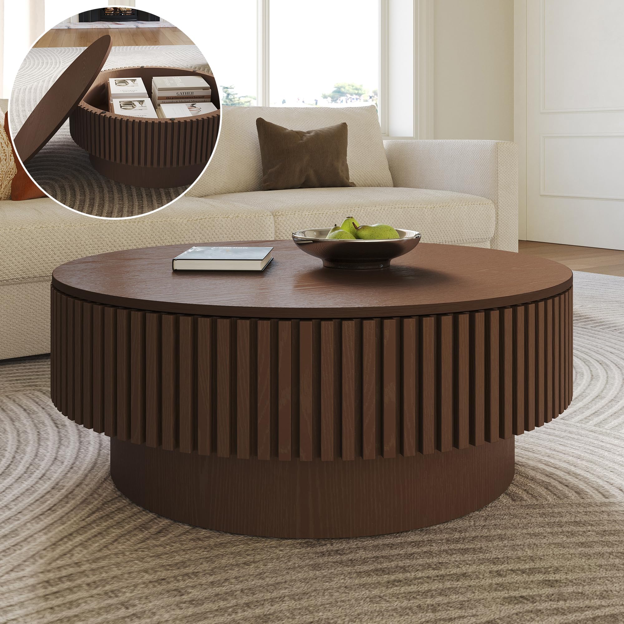 Round & Oval Coffee Table with Hidden Storage
