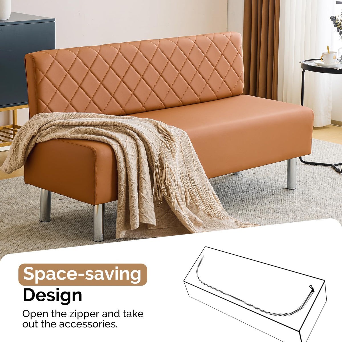 Brown Faux Leather Reception Bench