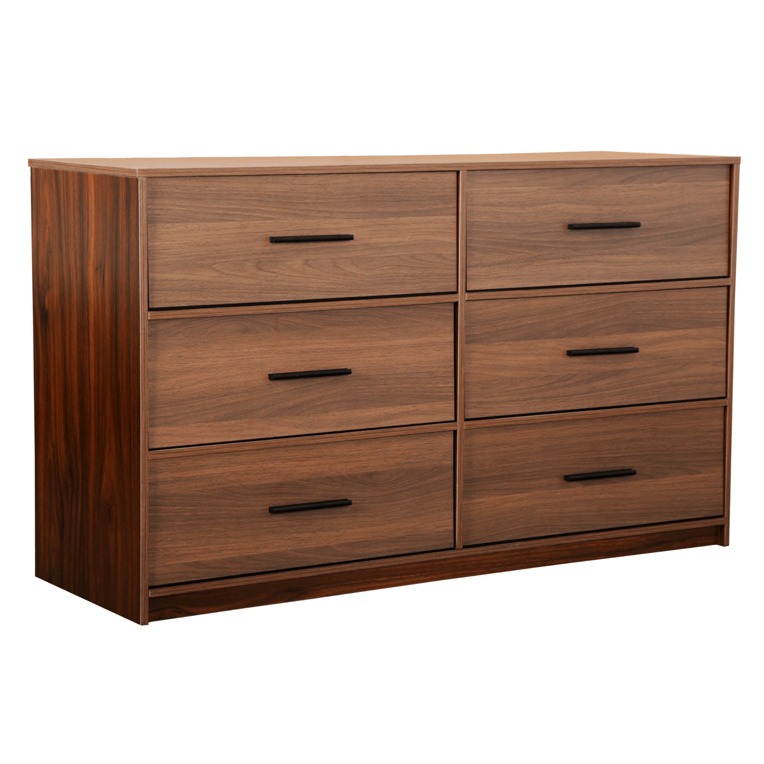 Modern 6-Drawer Dresser with Spacious Storage, Sturdy Wood Frame, Large Capacity Fabric Drawers, Dressers for Bedroom, Home Organization Storage for Living Room or Hallway, Walnut