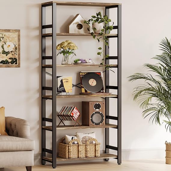 6-Tier Industrial Ladder Bookcase