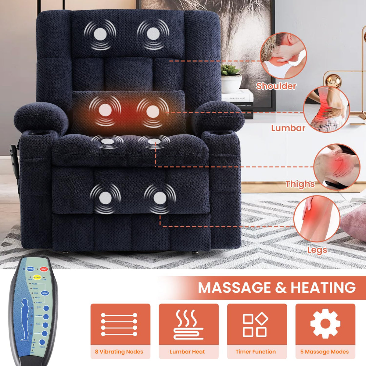 Dual Motor Power Lift Recliner Chair for Elderly, Lay Flat Lift Chair