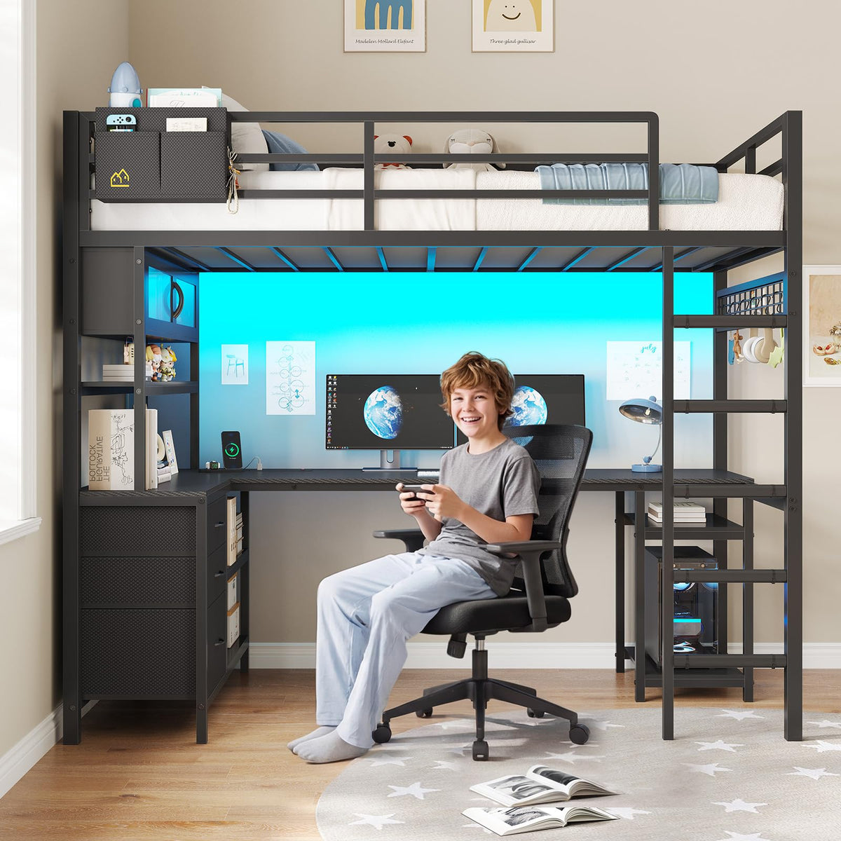 Twin Loft Bed with Gaming Desk