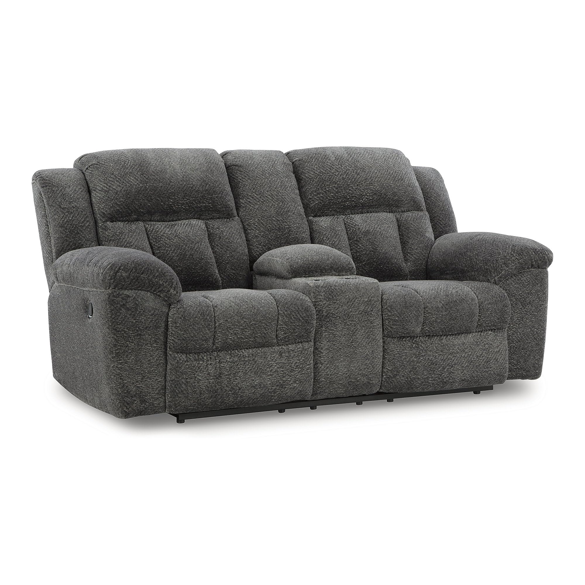Signature Design by Ashley Frohn Contemporary Manual Reclining Loveseat with Console with Console, Storage and Cup Holders, Gray