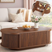 Oval Fluted Coffee Table with Flip-Top Storage