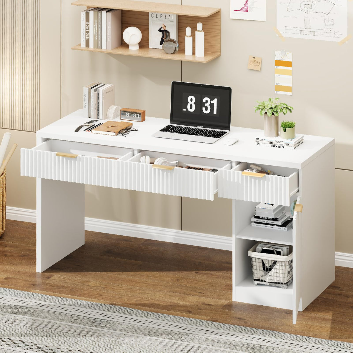 Fluted Executive Desk with Cabinet
