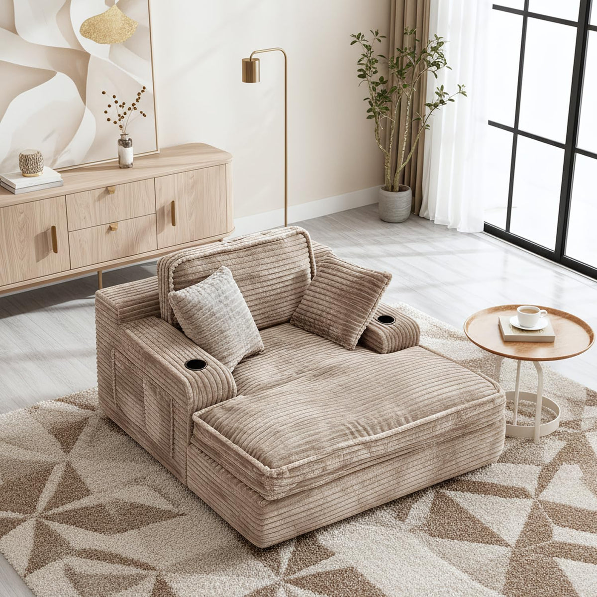 Camel Faux Fur Chaise Lounge