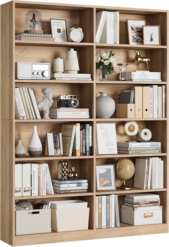 6-Tier Double Wide Black Bookshelf