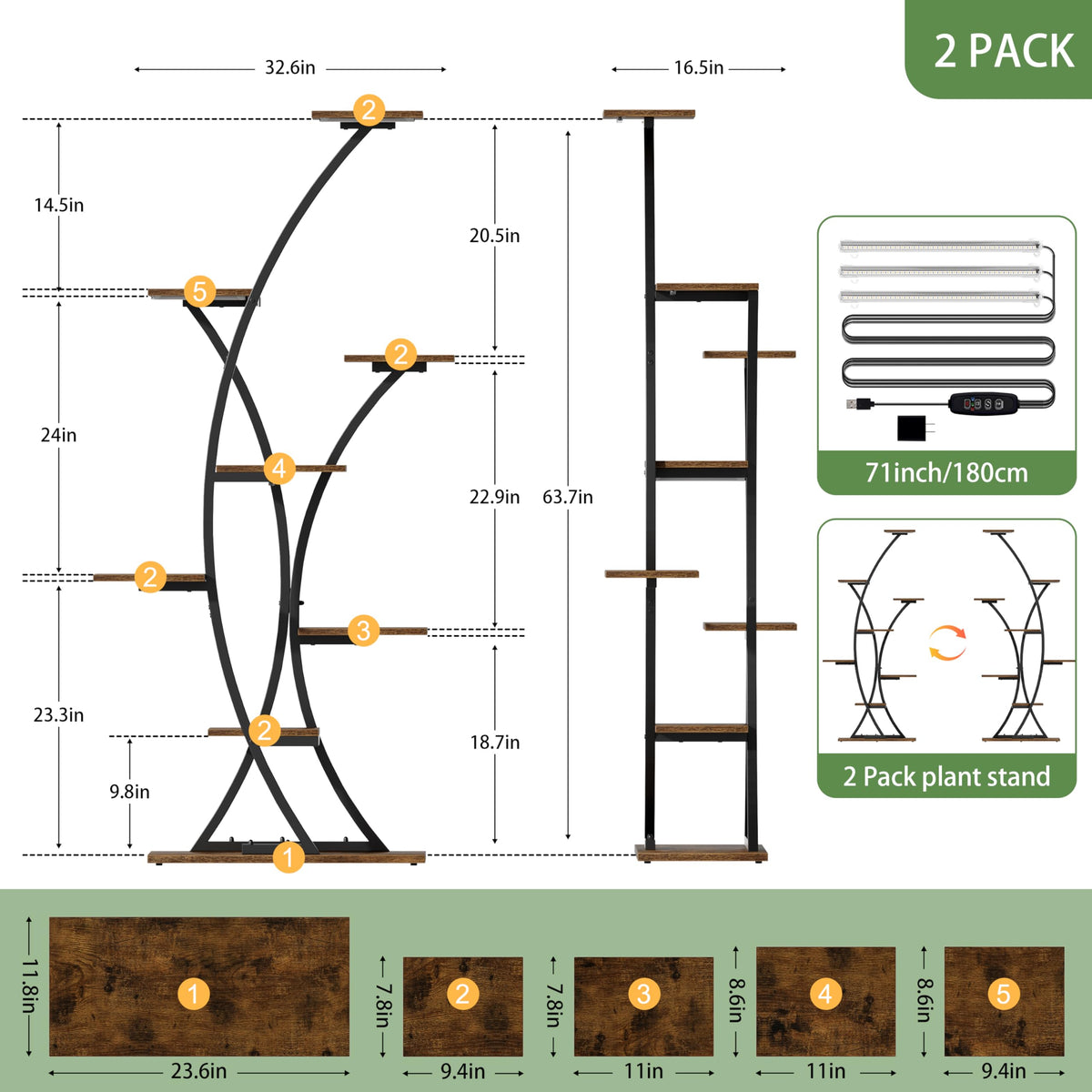 Plant Stand Set with Grow Lights