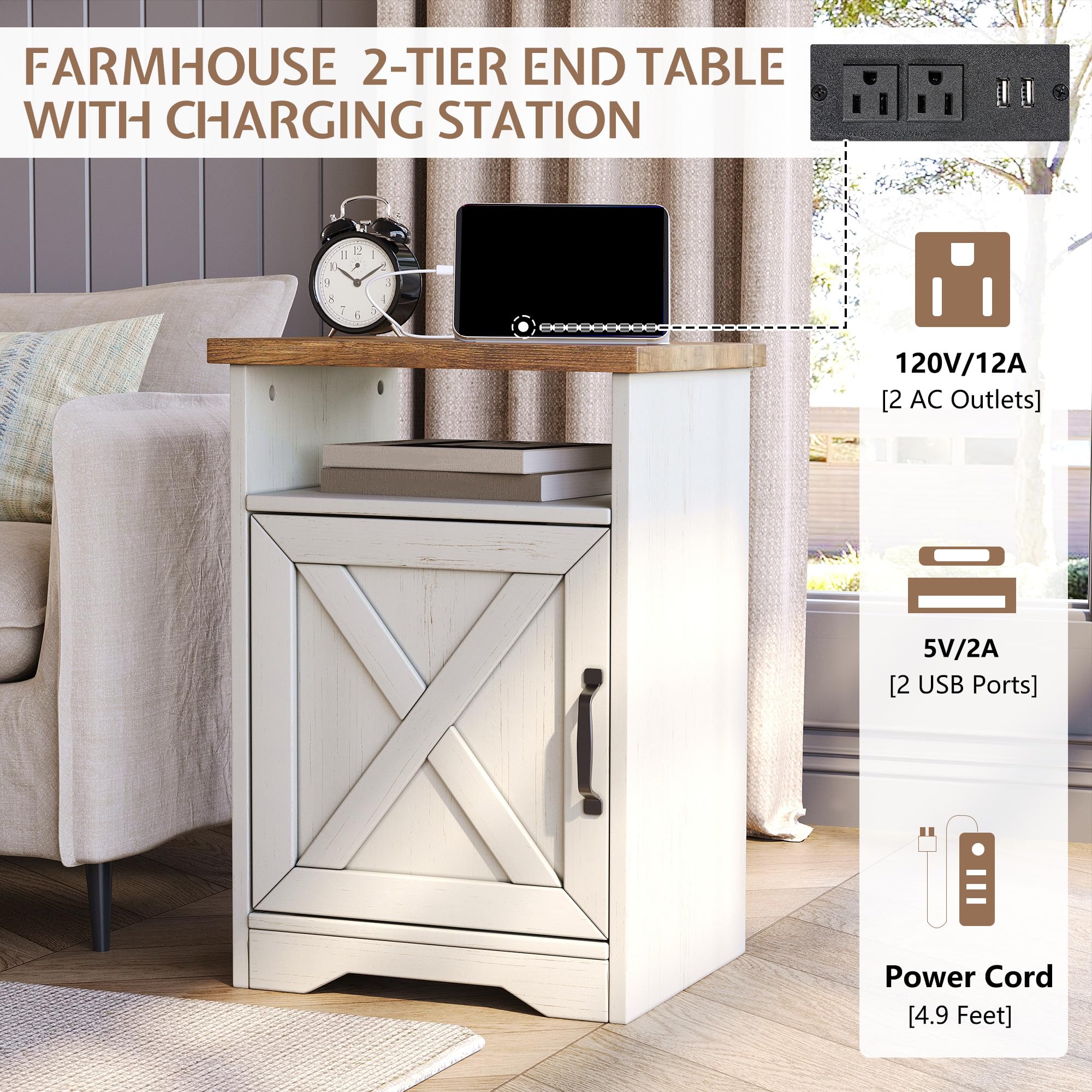 Farmhouse 3-Piece Coffee & End Table Set with Charging Station