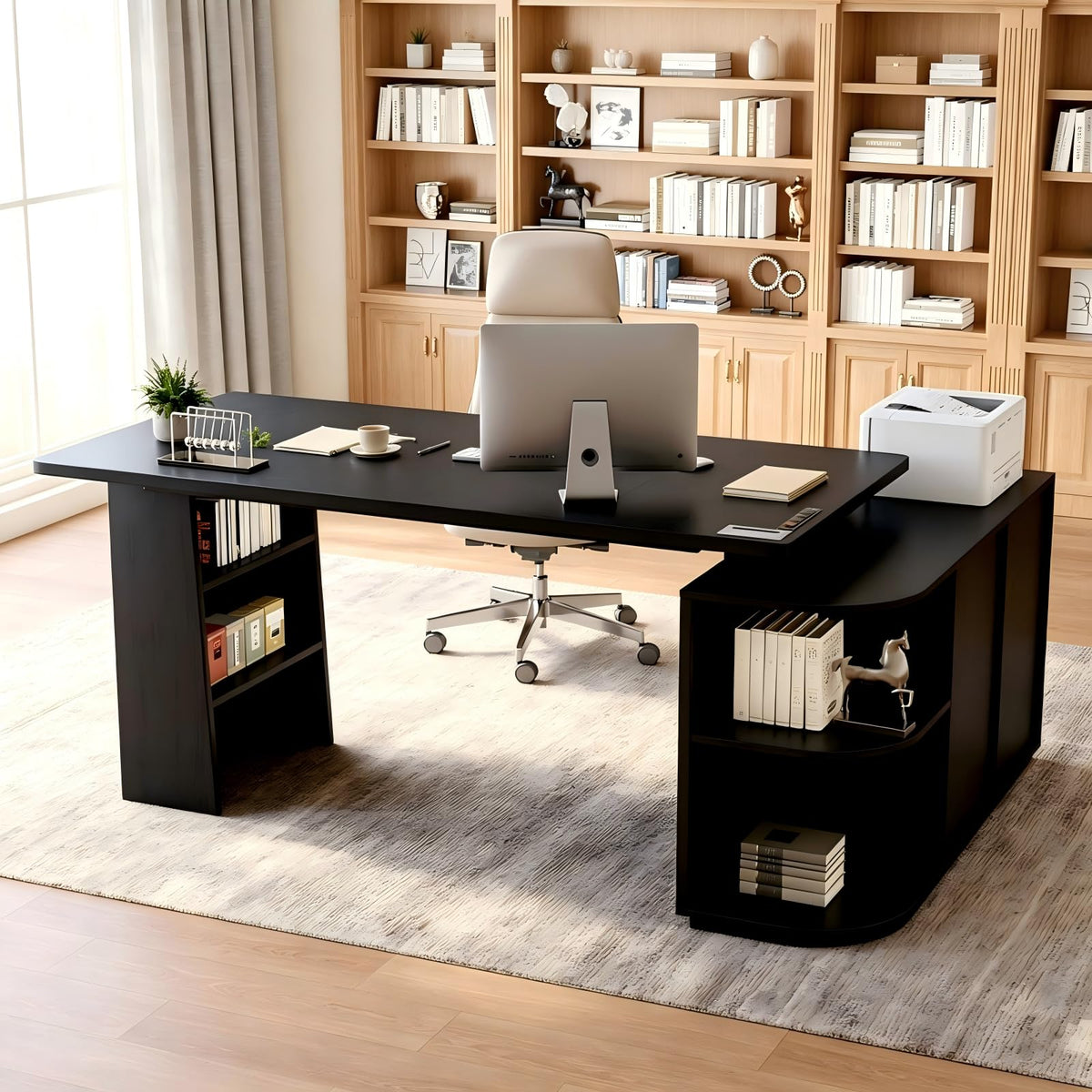 Black L-Shaped Executive Desk