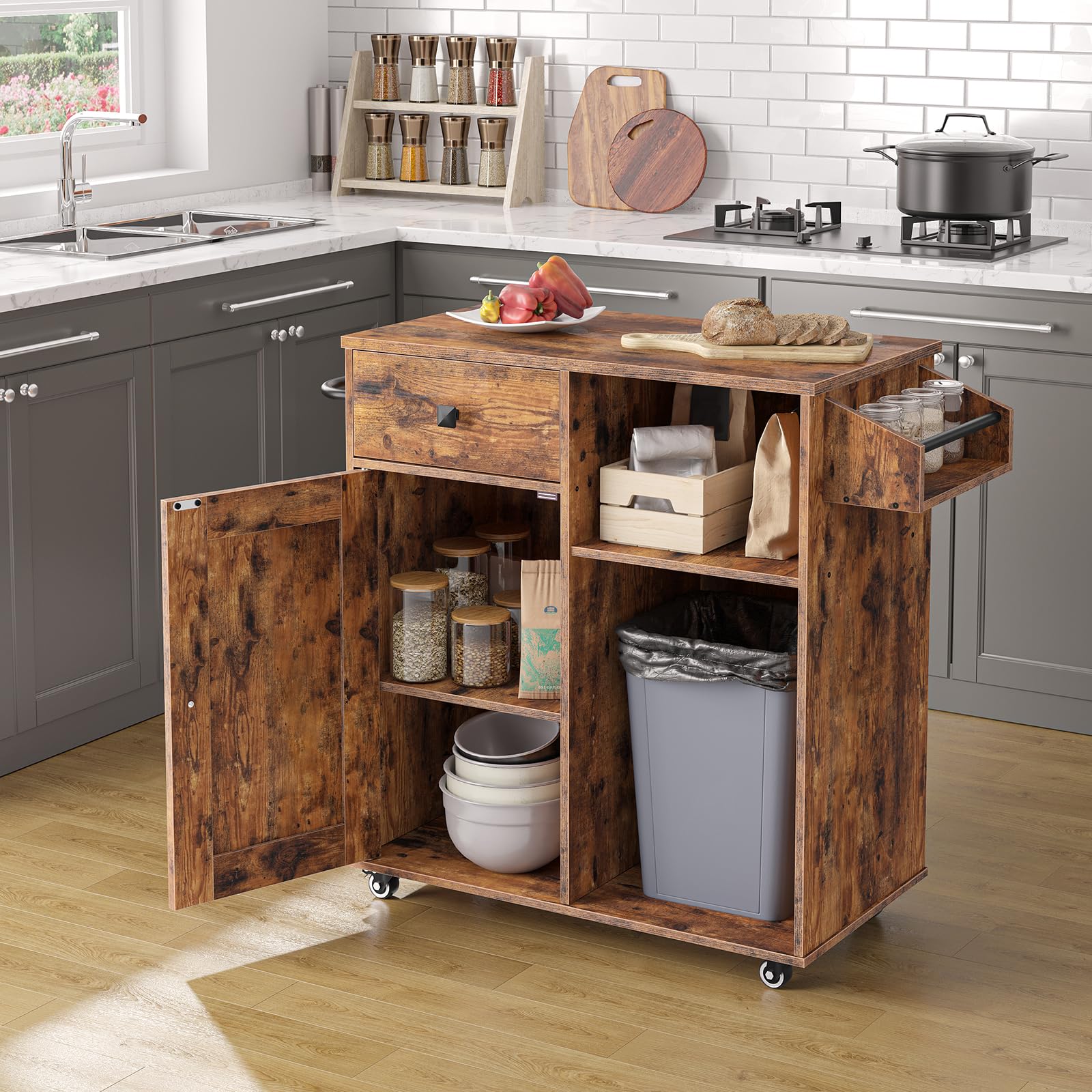 Rolling Kitchen Island Cart with Storage