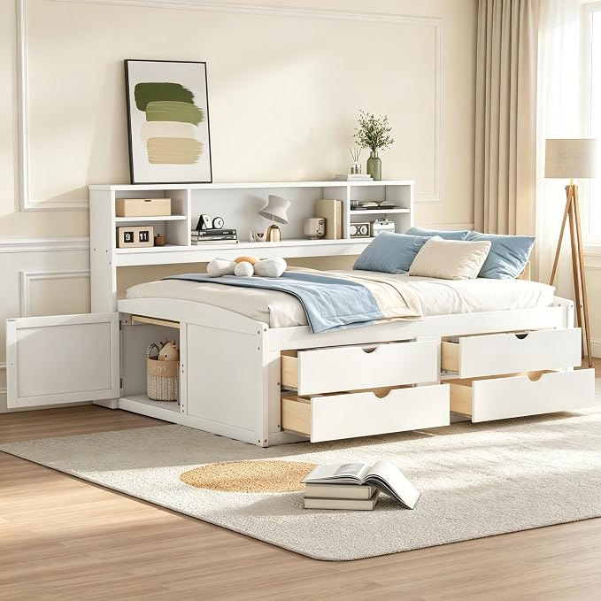 Full Storage Daybed with Drawers & Shelves