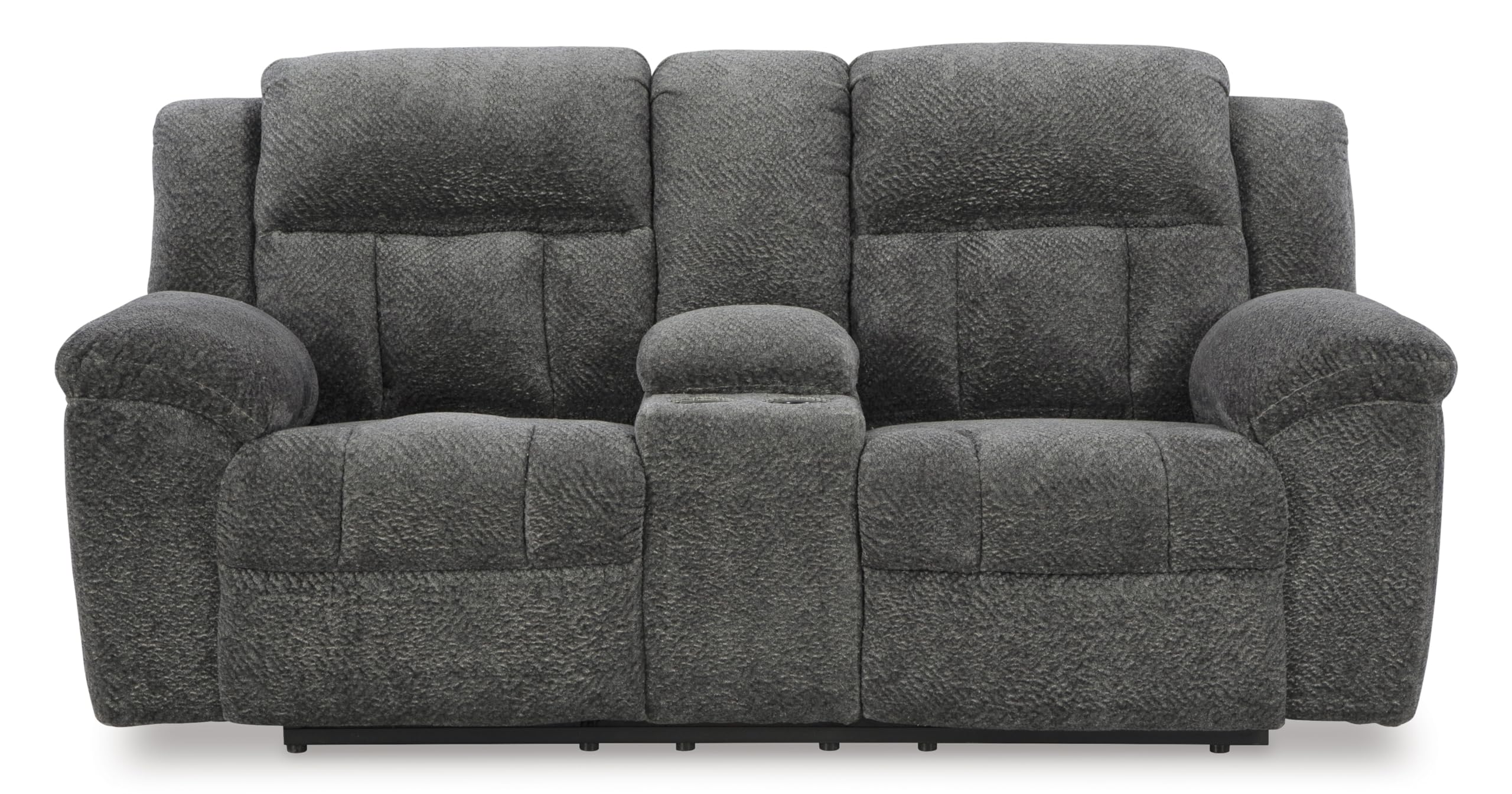 Signature Design by Ashley Frohn Contemporary Manual Reclining Loveseat with Console with Console, Storage and Cup Holders, Gray