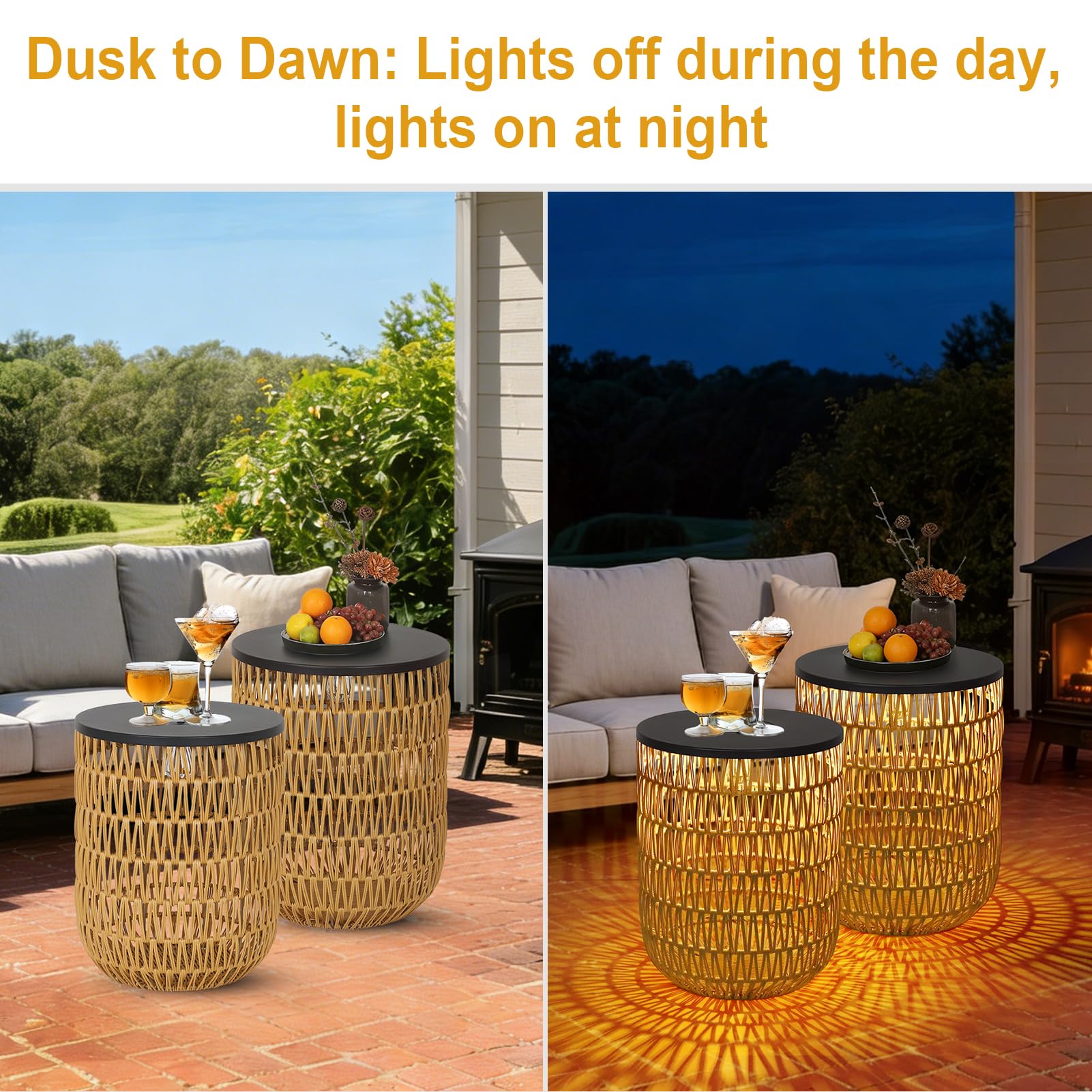 Solar Outdoor Side Table Set of 2 with Dimmable Light