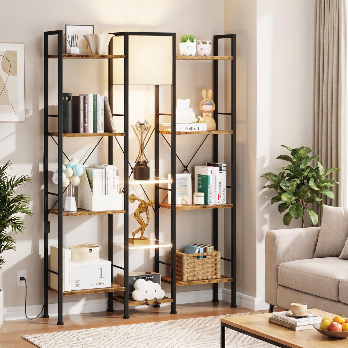 Triple Bookshelf with LED Light