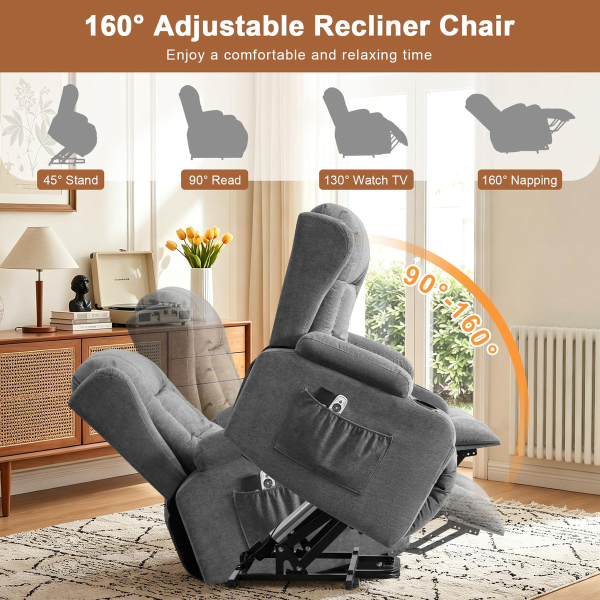 Diluvan Power Lift Recliner Chair for Elderly with Massage and Heat,Grey