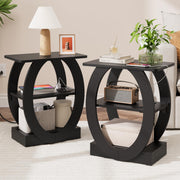 End Table Set of 2 with Charging Station, Black Side Table with USB Ports and Outlets for Living Room, Wood Nightstand with Large Storage Shelf for Bedroom Sofa Couch, Bedside Table Night Stands