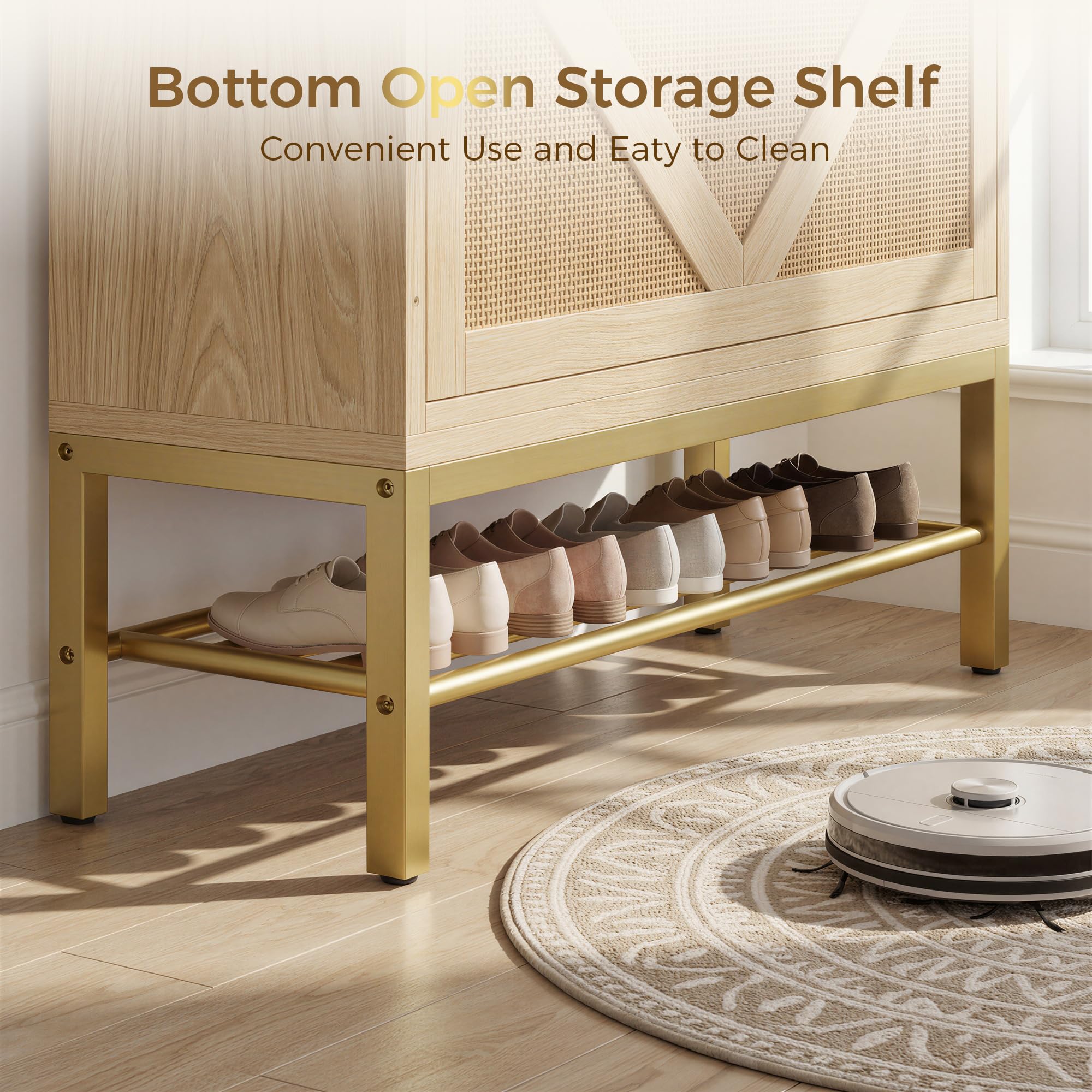 Rattan Shoe Cabinet with Flip Drawers & Side Hooks