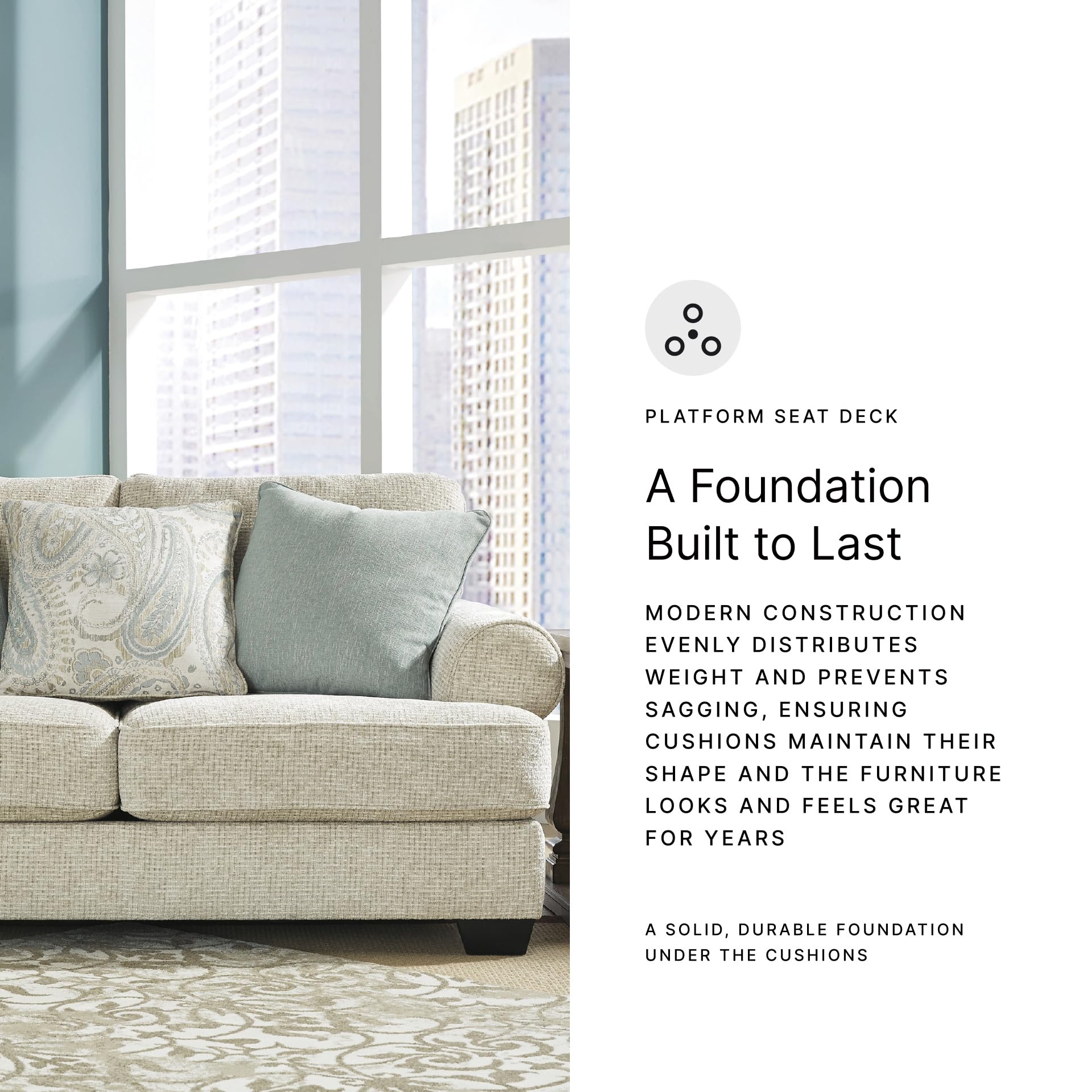 Chenille Loveseat with Rolled Arms, Reversible Cushions & Accent Pillows