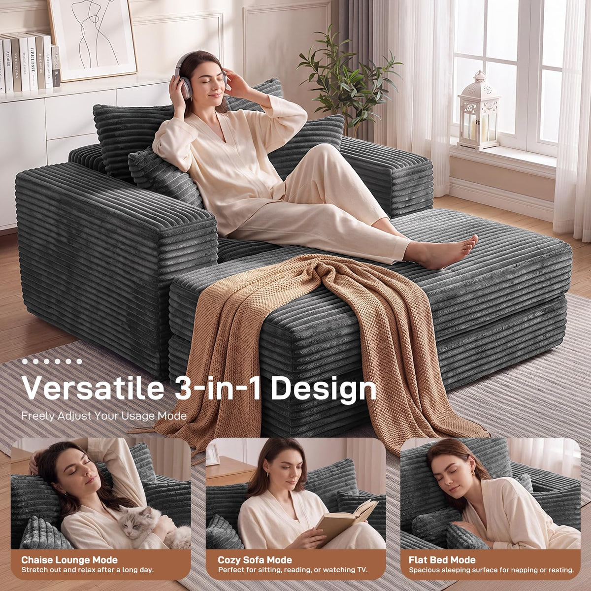 Convertible Corduroy Chaise Lounge
