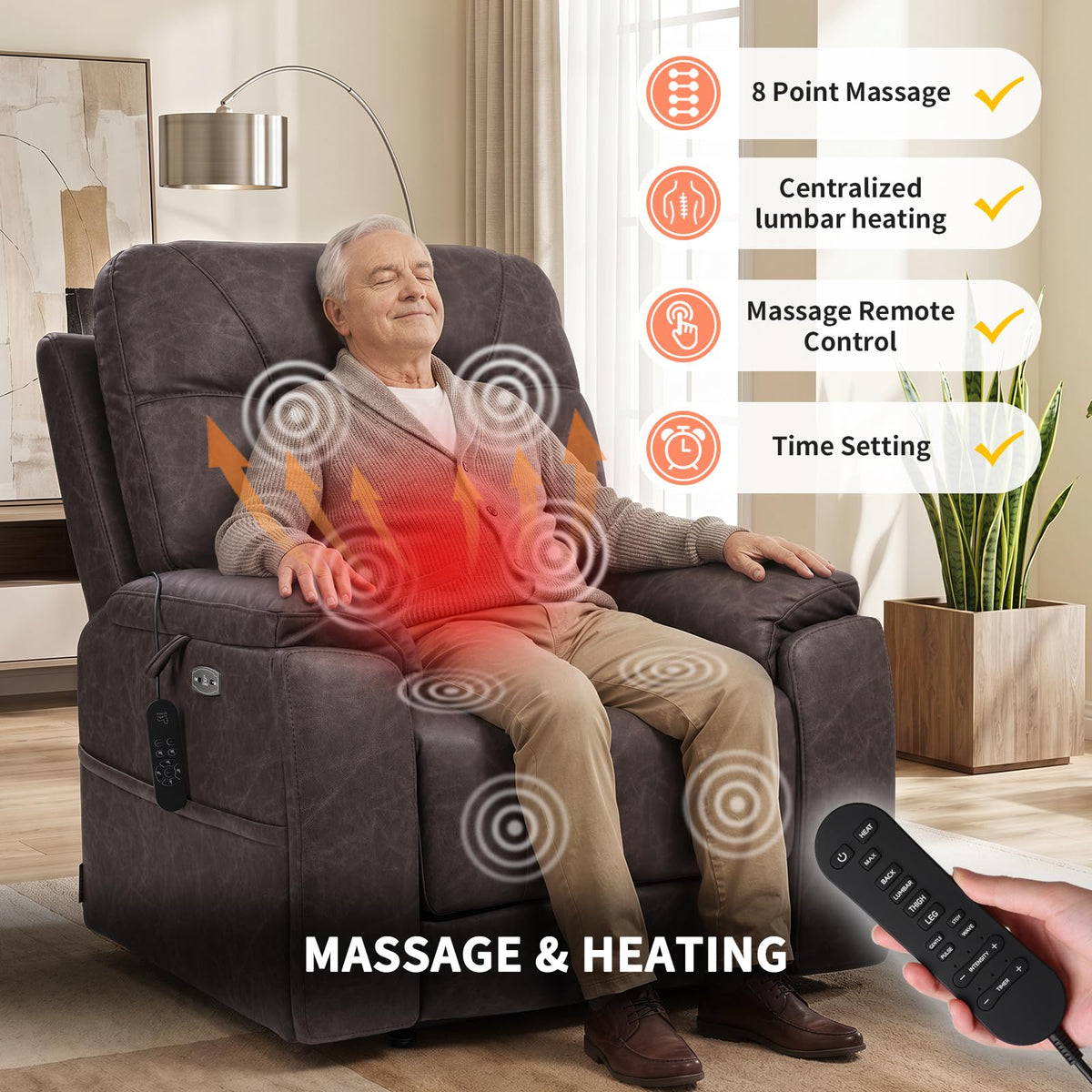 EONIX Large Triple Motor Power Lift Recliner Chair with Heat & Massage