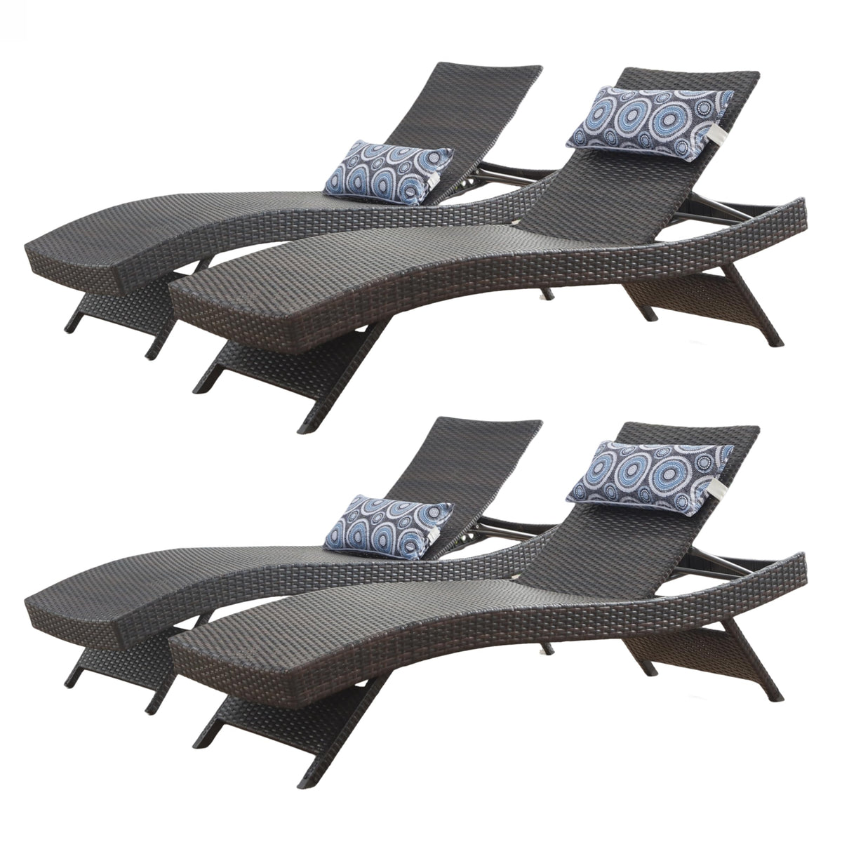 Summax 79'' Long Reclining Chair Set of 4 with Cushions, Outdoor Chaise Lounge Set, Rattan Chaise Lawn Sunbathing Chairs, PE Wicker Reclining Lounge Chair for Backyard Poolside Beach, Dark Brown