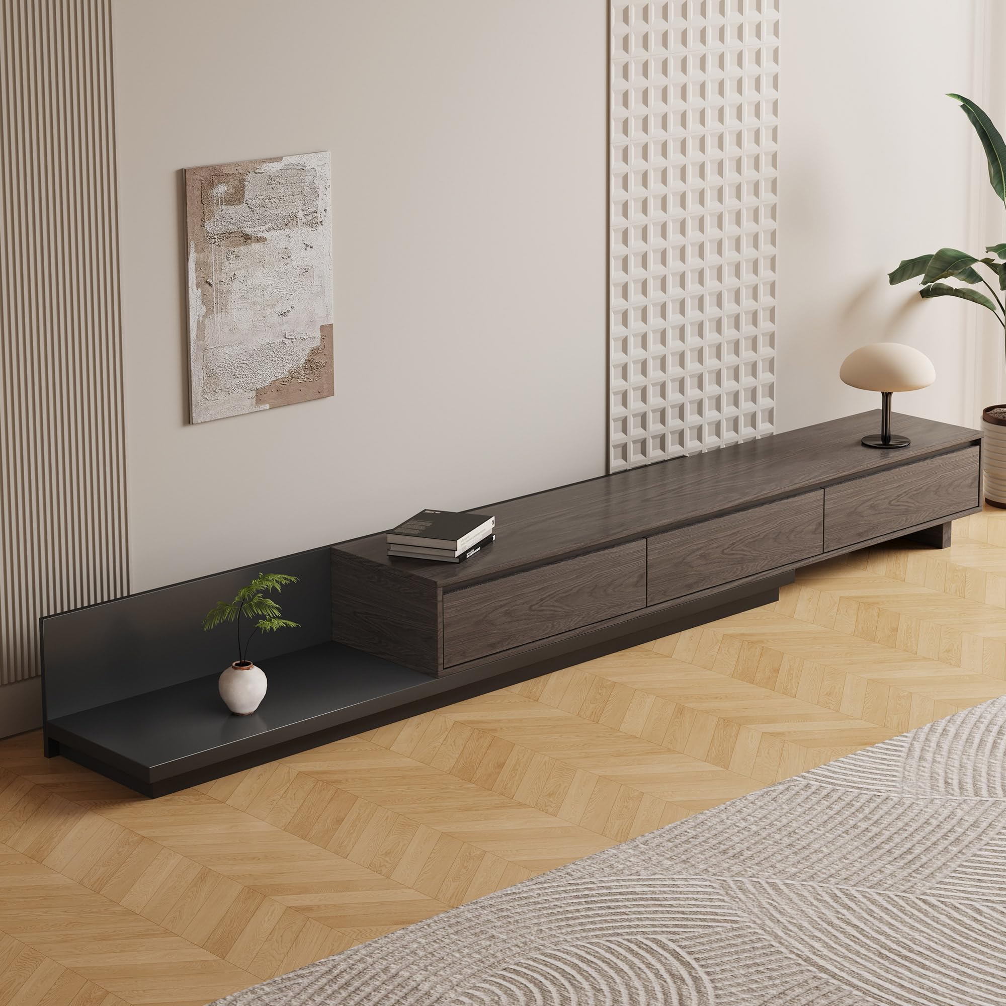gaoyangjiaju Mid-Century Modern Extendable TV Cabinet with 3 Drawers,Entertainment Center Adjustable from 78.7" to 130",TV Stand for Living Room,Black Walnut