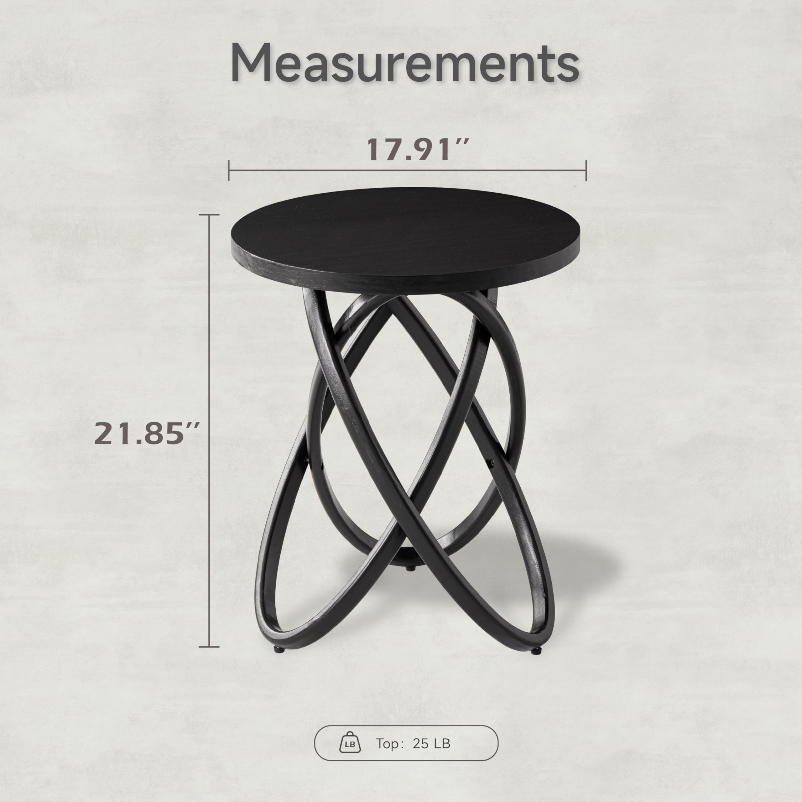 COZAYH Round End Table Farmhouse Wood Side Table Rustic Plant Stand with Intertwined Line Design for Living Room, Office, Black