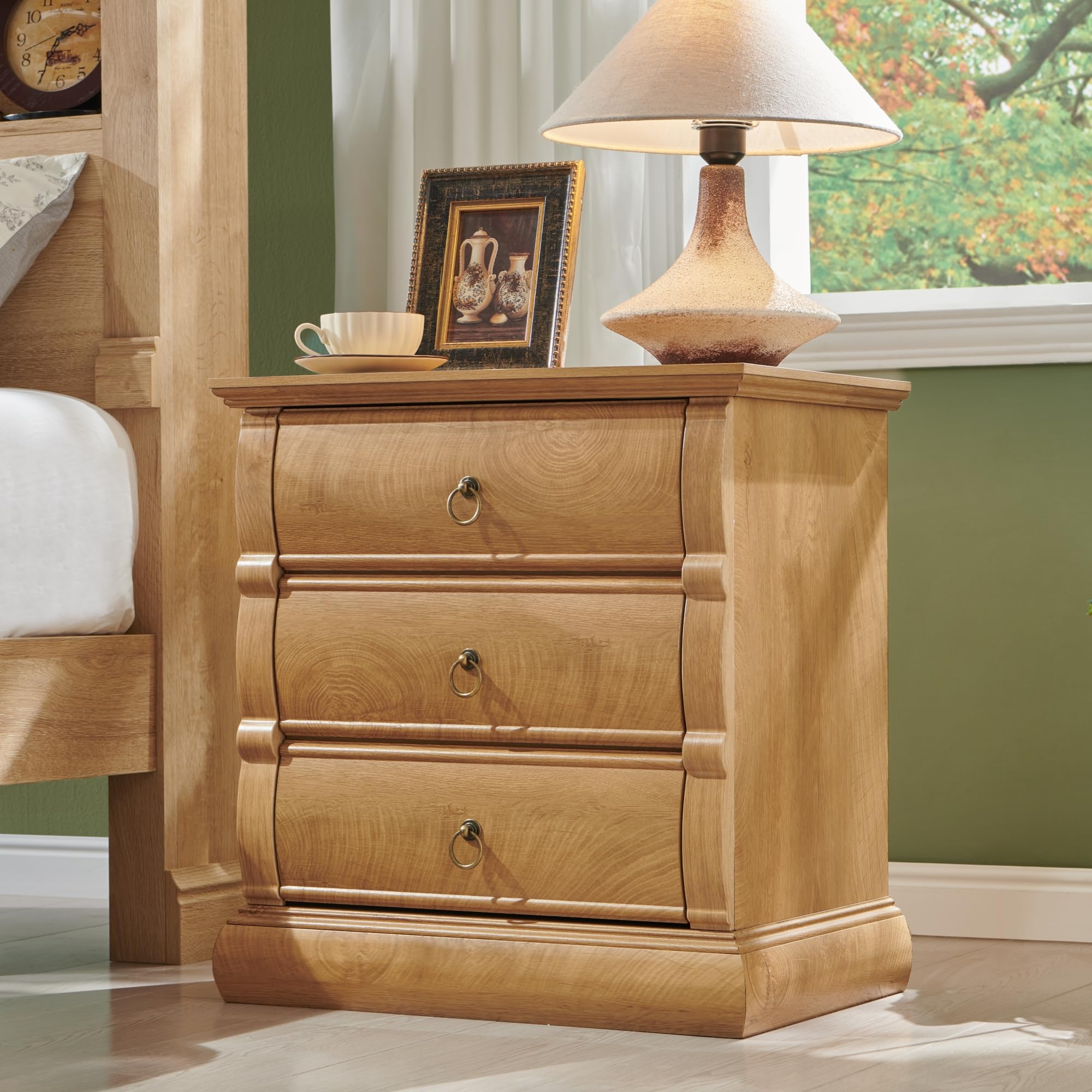 Vintage 3-Drawer Nightstand with Charging Station