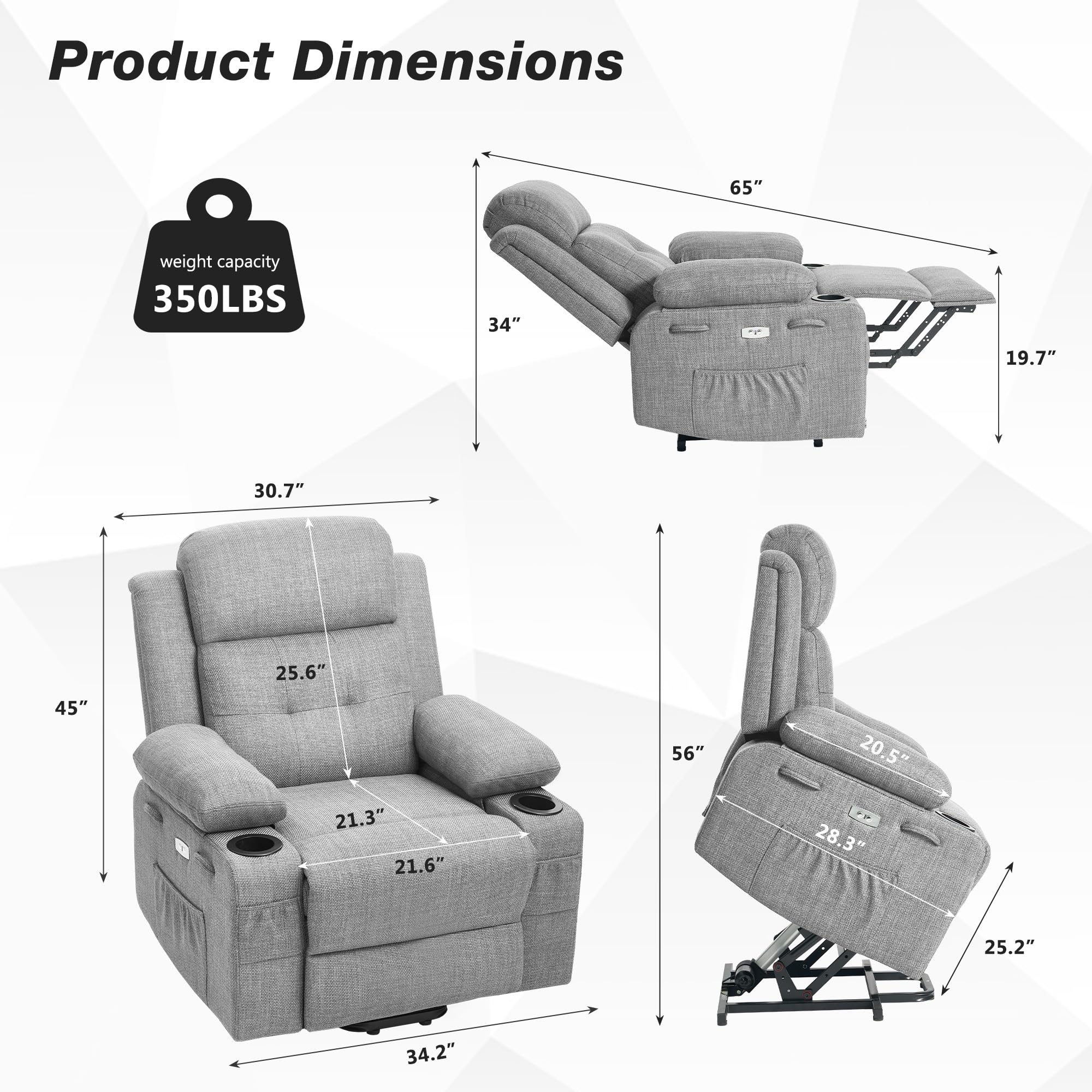 BETISEF Power Lift Recliner Chair for Elderly with Massage & Heat,Linen-Cotton, Electric Recliner with USB Ports, Cup Holders, Side Pockets, Lift Chair for Living Room, Bedroom