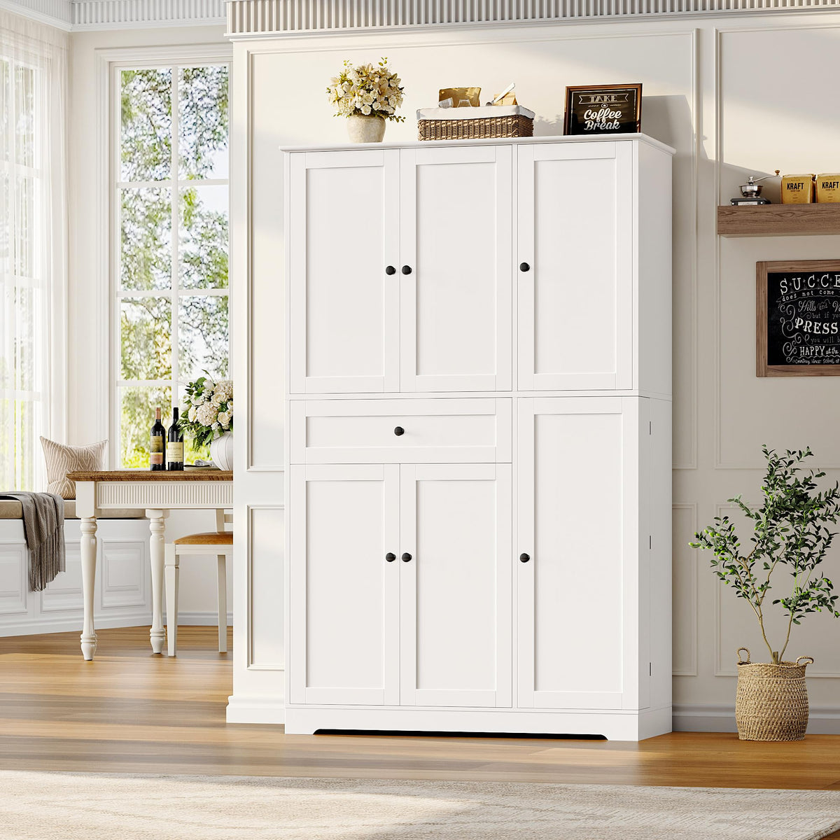 HOSTACK 68" Tall Kitchen Pantry Storage Cabinet with Doors & Shelves, White