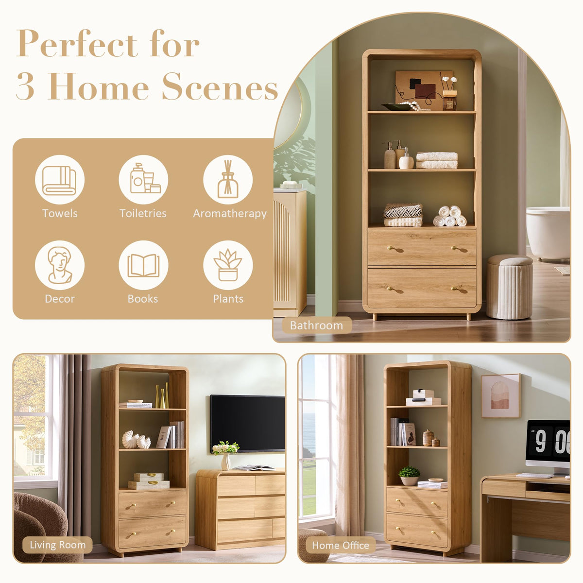 Curved Bookcase with 2 Drawers