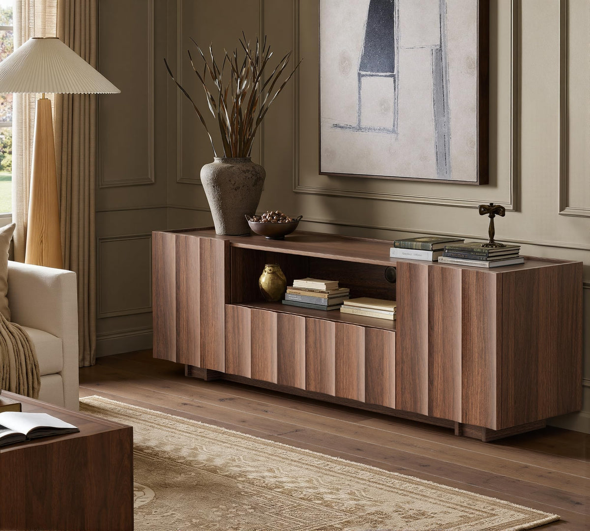 win2win61"MidCenturyModernTVStandwithStorage,WaveDesign,Walnut