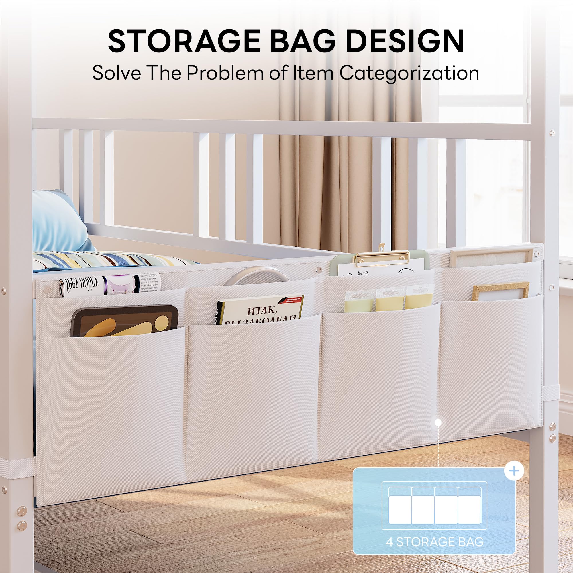 LIKIMIO Daybed with Trundle, House Bunk Twin Bed Frame with Storage,Day Sofa Bed for Living Room, Bedroom and Guest Room,White